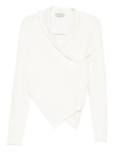 Alberta Ferretti Asymmetric Draped Wool Top In White