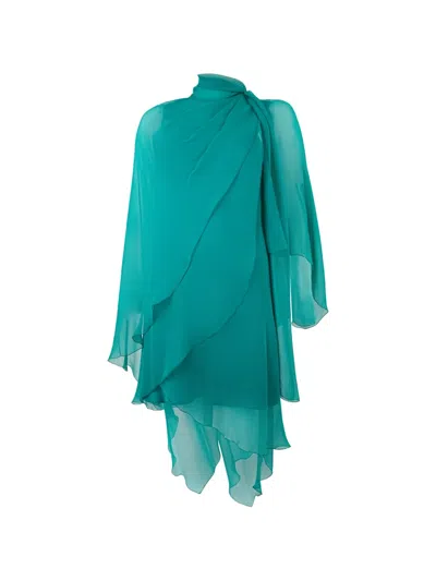 Alberta Ferretti Asymmetric Layered Mini Dress In Blue