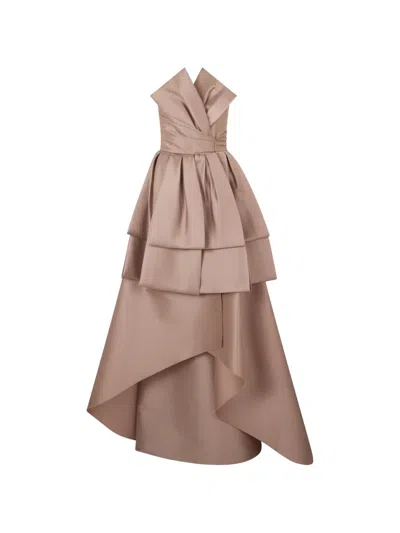 Alberta Ferretti Asymmetric Layered-skirt Gown Maxi Dress In Transparent