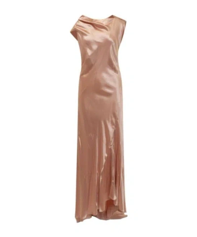 Alberta Ferretti Asymmetric Rolled Neck Dress In Brown