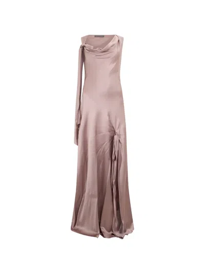 Alberta Ferretti Asymmetric Silk Maxi Dress In Neutral