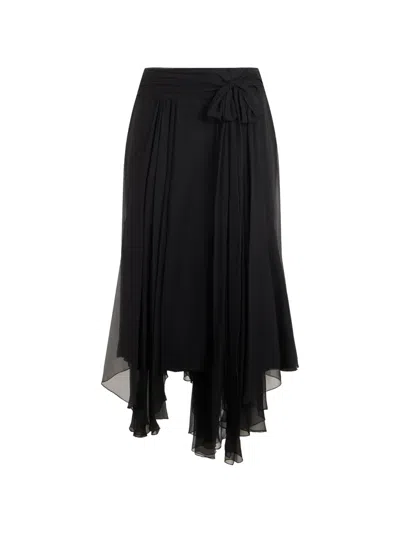 Alberta Ferretti Asymmetric Silk Midi Skirt In Black