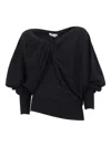 Alberta Ferretti Draped Twisted Front Top With Voluminous Sleeves In Black