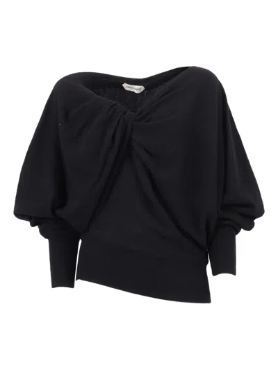 Alberta Ferretti Draped Twisted Front Top With Voluminous Sleeves In Black