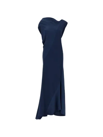 Alberta Ferretti Asymmetrical Draped Midi Dress In Blue