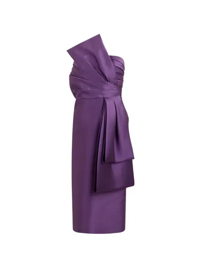 Alberta Ferretti Asymmetrical Draped Midi Dress In Purple