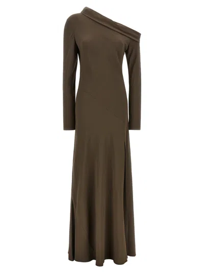 Alberta Ferretti Asymmetrical One-shoulder Dress In Brown