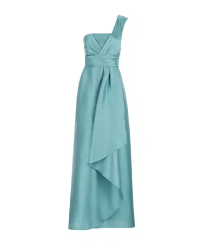 Alberta Ferretti Asymmetrical Pleated Shoulder Dress In Green