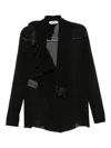 Alberta Ferretti Asymmetrical Ruffle Black Silk Blouse In Black