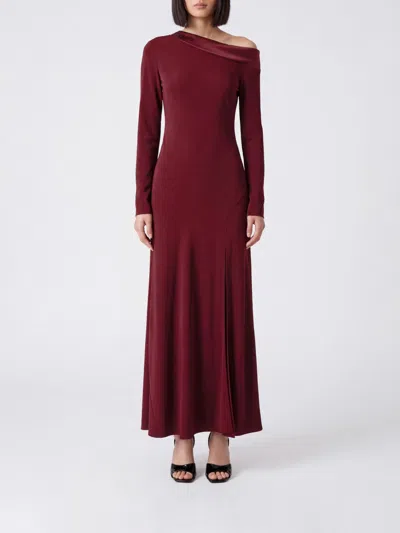 Alberta Ferretti Asymmetrical Slim Fit Viscose Midi Dress With Slit In Burgundy