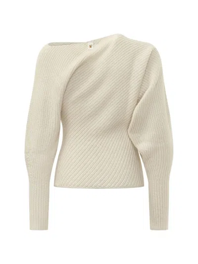 Alberta Ferretti White Oblique Crew Neck Dropped Shoulders Wool-blend Jumper In Neutral