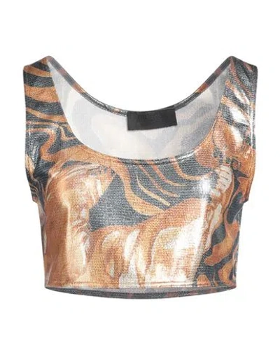 ALBERTA FERRETTI ALBERTA FERRETTI ATHLEISURE WOMAN TOP COPPER SIZE 8 POLYESTER, ELASTANE