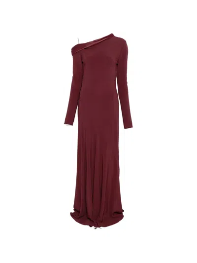 Alberta Ferretti Aymmetric-neck Long-sleeve Maxi Dress In Red