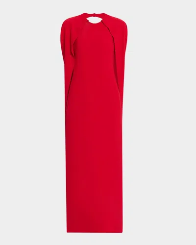Alberta Ferretti Women Red Long Dress With Hooded Sleeves And Cut Out On The Back In Fabric Woman