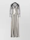 Alberta Ferretti Backless Satin Long Sleeve Floor-length Dress In Multi