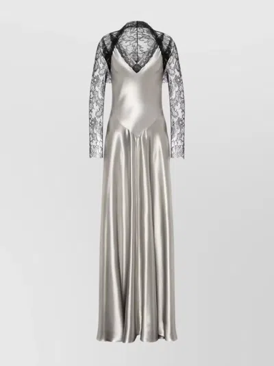 ALBERTA FERRETTI BACKLESS SATIN LONG SLEEVE FLOOR-LENGTH DRESS