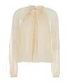 Alberta Ferretti Balloon-sleeve Satin Blouse In Neutral