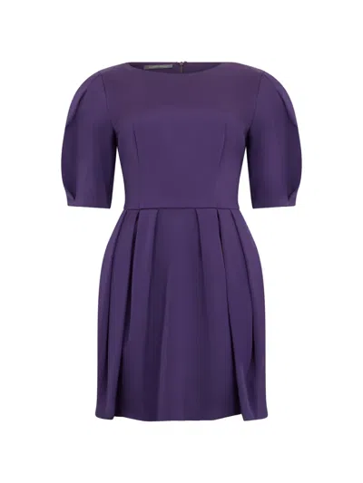 Alberta Ferretti Balloon-sleeve Pleated Mini Dress In Purple