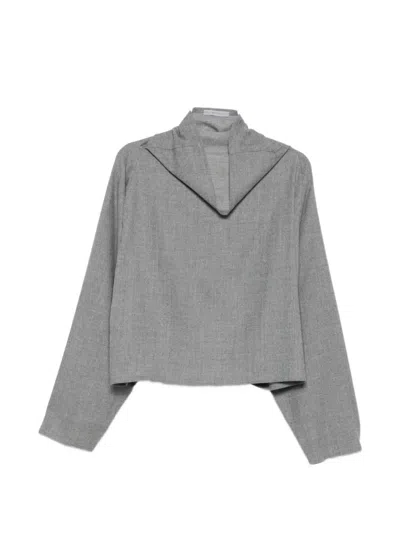 Alberta Ferretti Batwing-sleeve High-neck Top In Gray