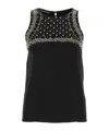 Alberta Ferretti Sleeveless Jewel-embellished Mesh Top In Black
