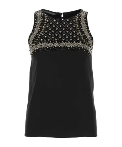 Alberta Ferretti Sleeveless Jewel-embellished Mesh Top In Black