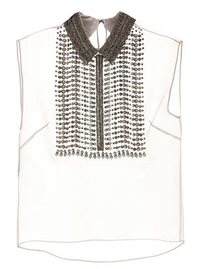 Alberta Ferretti Embellished Collar Chiffon Top In Grey