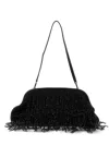 Alberta Ferretti Satin Clutch Adorned With Beaded Embellishments And Shoulder Strap In Black