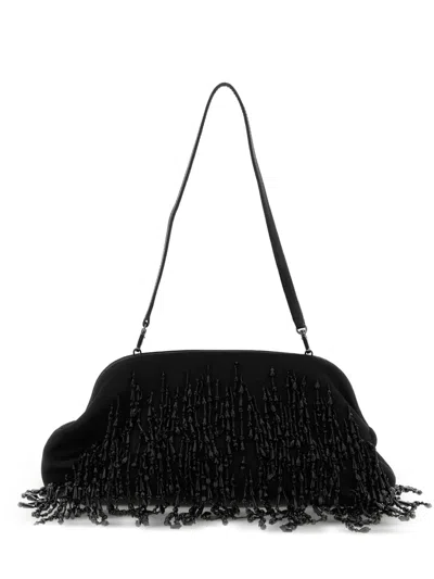 Alberta Ferretti Beaded-fringe Clutch In Black