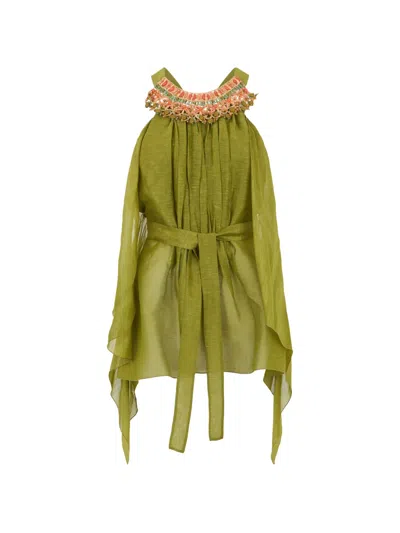 Alberta Ferretti Beaded Halterneck Blouse In Green