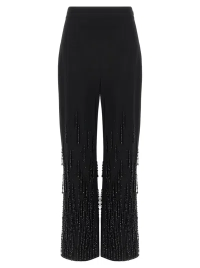 Alberta Ferretti Beaded High-waisted Stretch Wool Pants In Black