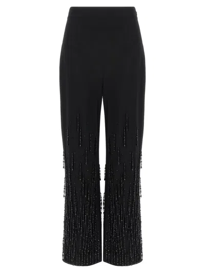 Alberta Ferretti Flared High Waist Trousers With Beaded Embellishments In Black