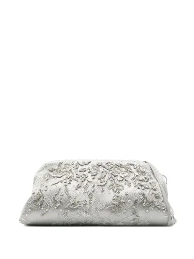 Alberta Ferretti Beaded Lace Clutch In Gray