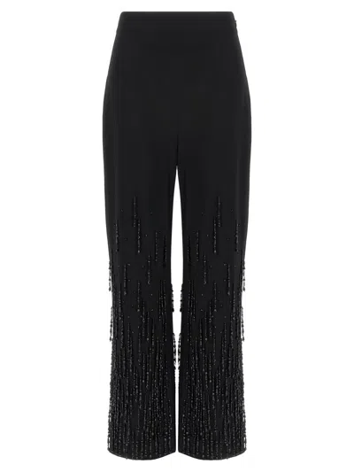 Alberta Ferretti Flared High Waist Trousers With Beaded Embellishments In Black