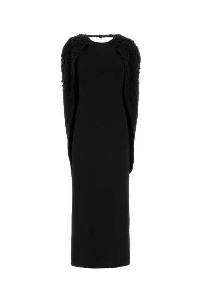 Alberta Ferretti Beaded Shoulder Dress In Black
