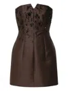 Alberta Ferretti Beaded Strapless Mini Dress In Brown