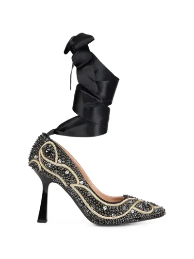 Alberta Ferretti Bead-embellished Ankle-tie Pumps In Black
