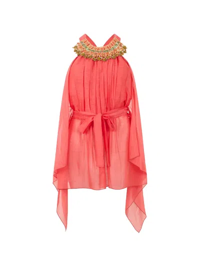 Alberta Ferretti Bead-embellished Belted Blouse In Pink