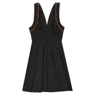 Pre-owned Alberta Ferretti Bead-embellished Cotton & Silk A-line Dress In Black