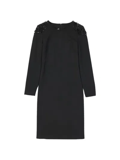 Alberta Ferretti Stud-embellished Wool Tunic Dress In Black