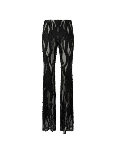 Alberta Ferretti Bead-embellished Sheer Trousers In Black