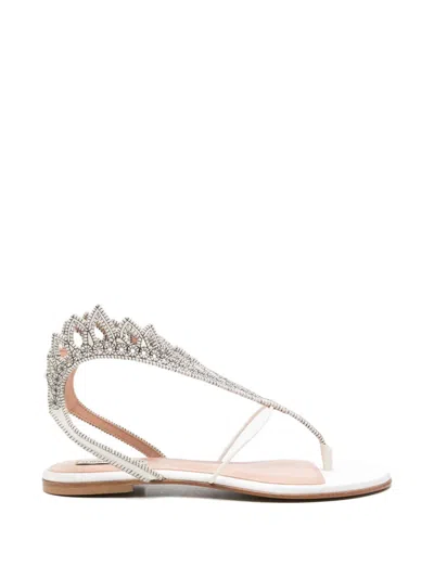 Alberta Ferretti Bead-embellished Thong Sandals In White