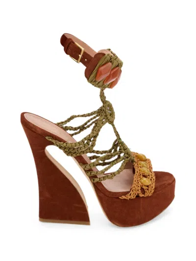 Alberta Ferretti Bead-embellishment Heeled Sandals In Brown