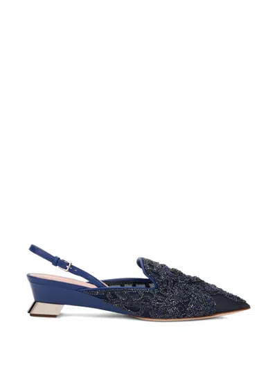 Alberta Ferretti Bead-embroidered Mesh Pumps In Blue
