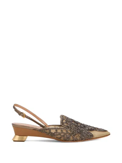 Alberta Ferretti Bead-embroidered Slingback Pumps In Neutral