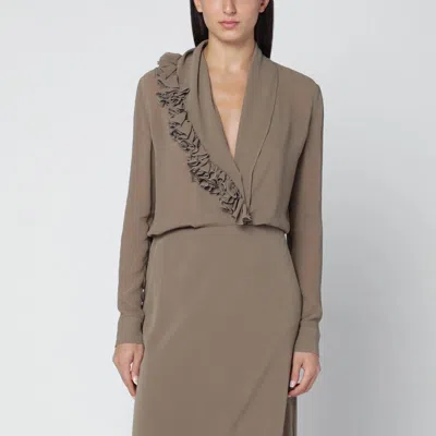 ALBERTA FERRETTI BEIGE BLOUSE WITH FLORAL EMBROIDERY