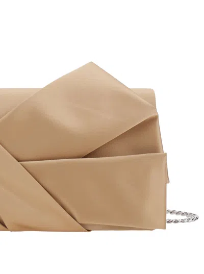 Alberta Ferretti Beige Clutch Bag With Geometric Inserts Design In Silk And Viscose Blend Woman