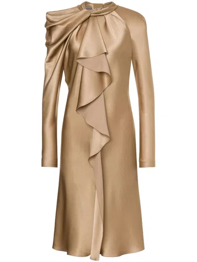 Alberta Ferretti Draped Satin Midi Dress In Beige
