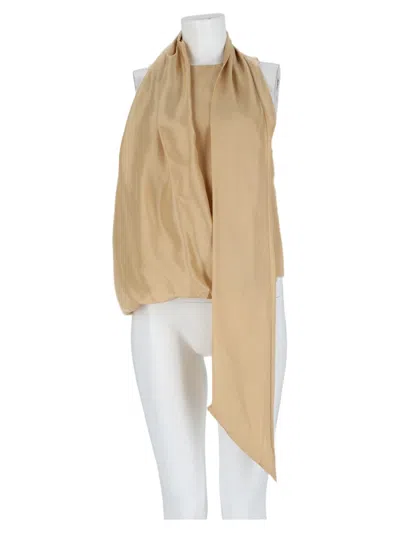Alberta Ferretti Beige Draped Scarf Detail Silk Top In Brown
