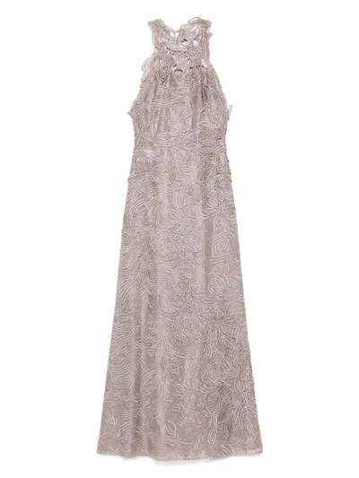 ALBERTA FERRETTI BEIGE GUIPURE-LACE MAXI DRESS