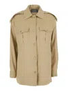 Alberta Ferretti Beige Jacket With Classic Collar And Epaulettes In Linen Blend Stretch Woman In Beige